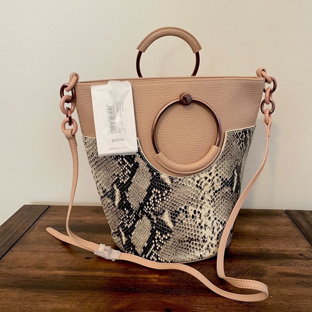Aliena ted baker embossed snake leather bucket bag in taupe